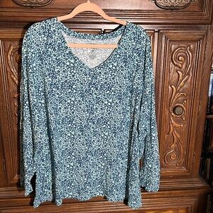 Sonoma Floral V-Neck Blouse - Navy and White